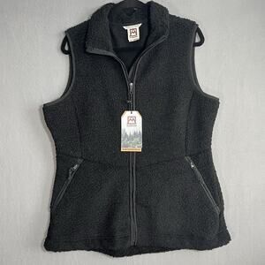 Avalanche Sherpa Deep Pile Black‎ Fleece Vest Full Zip Womens XL NWT Fuzzy Warm